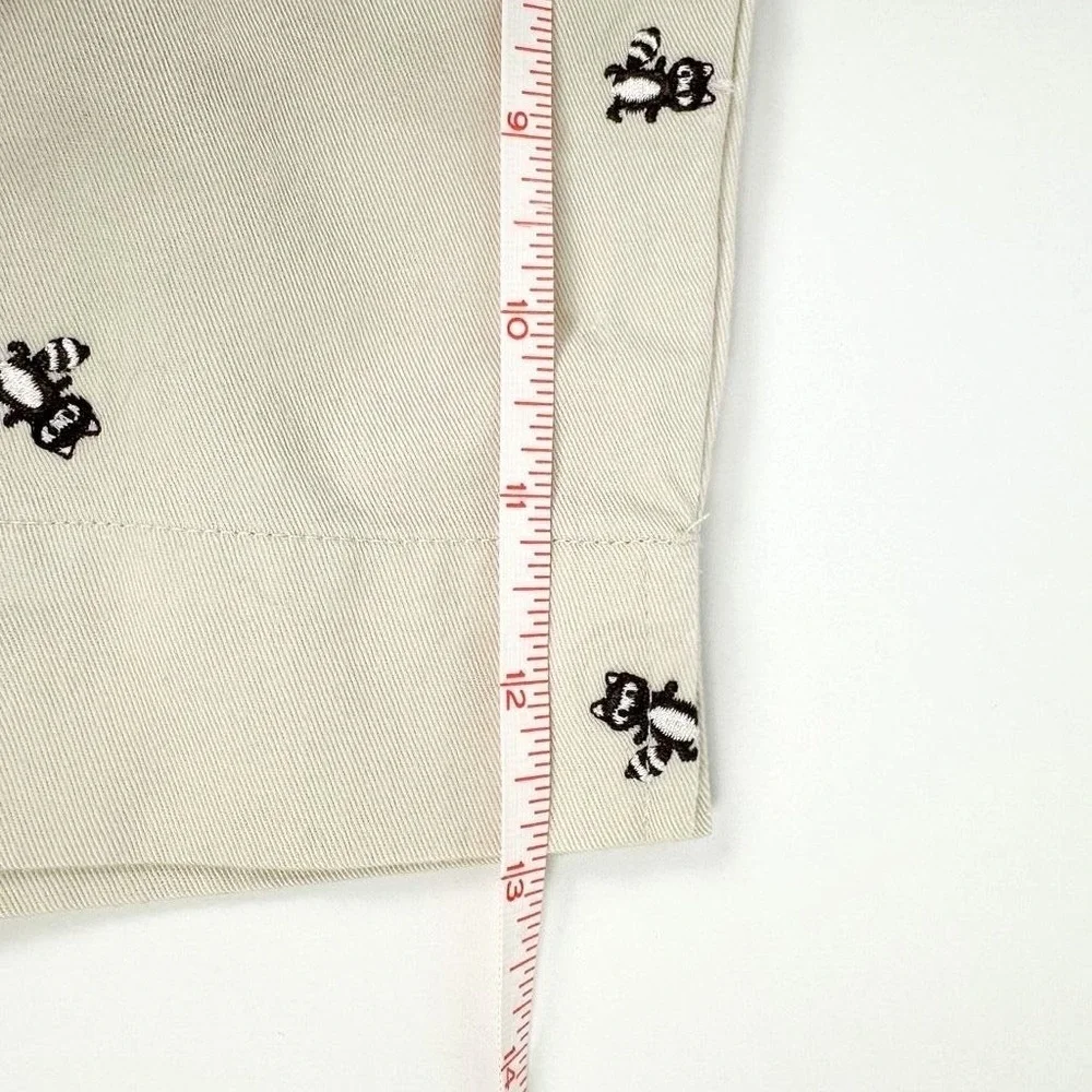 LL Bean Bermuda Shorts Girls Size 4‎ Khaki Raccoon Embroidered Cotton Twill NWT